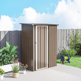 Outsunny 5ft x 3ft Metal Garden Storage Shed, Outdoor Tool Shed with Sloped Roof, Lockable Door for Tools, Equipment, Brown