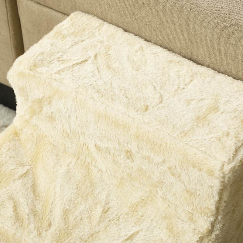 PawHut Three-Step Dog Stairs, with Washable Plush Cover, for High Bed Sofa, Dog Stairs for Small Dog and Cat - Beige