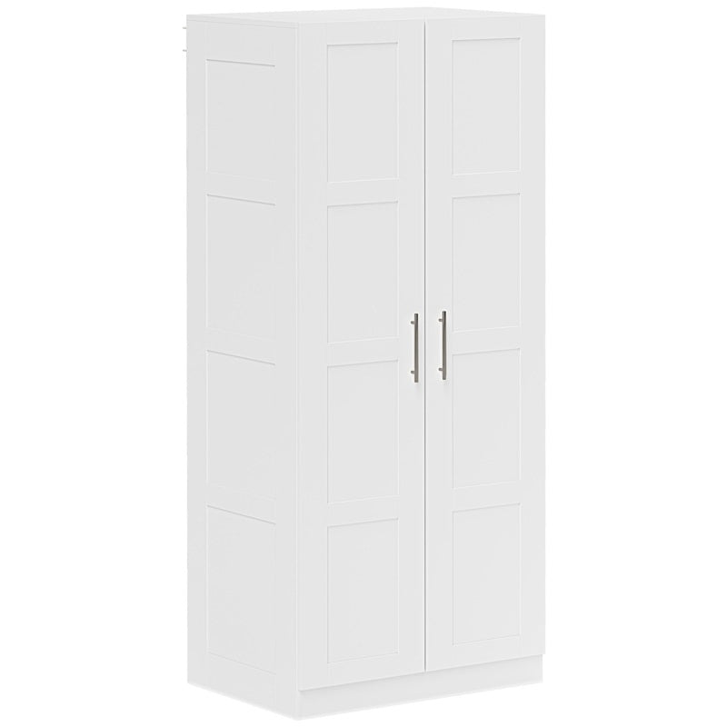 HOMCOM Double Paneled Door Wardrobe, with Shelves - White