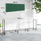 Outsunny Firewood Rack with Waterproof Cover, Heavy Duty Metal Log Store Indoors, Log Storage Holder for Outdoor Indoor Fireplace, 300 x 36 x 99 cm, Dark Green