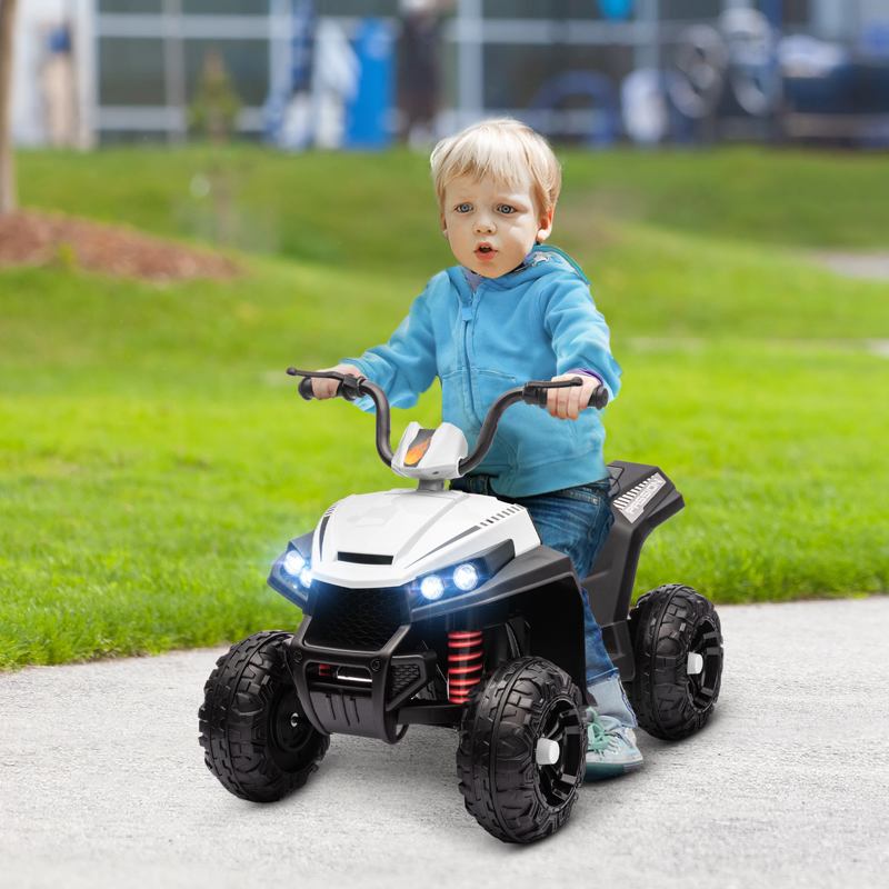 AIYAPLAY 12V Kids Electric Quad Bike w/ Spring Suspension System, Forward & Backward, LED Light, Music, MP3, White