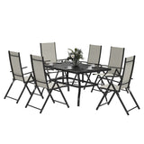 Outsunny Seven-Piece Steel Outdoor Dining Set, with Parasol Hole - Khaki