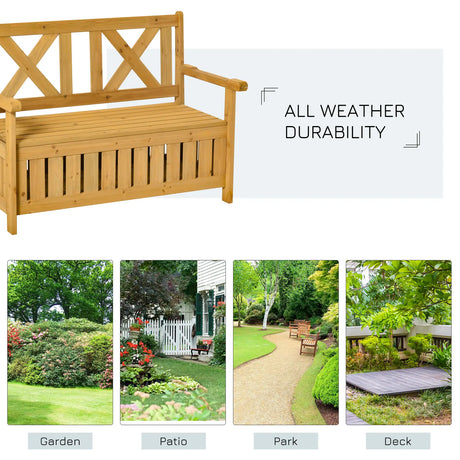 Outsunny 2-Seater Garden Storage Bench for Patio Wood Porch Decor Outdoor Seating