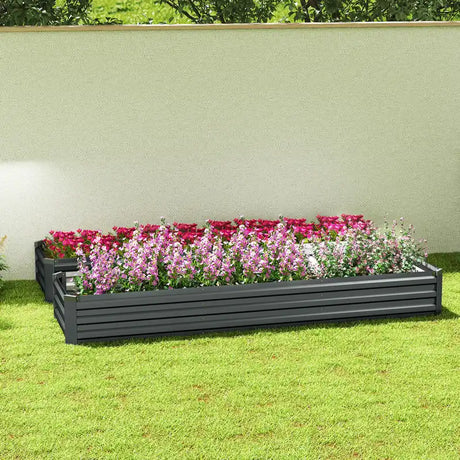 Outsunny 60 x 240cm Galvanised Steel Planter, with Open Bottom, Pack of 2