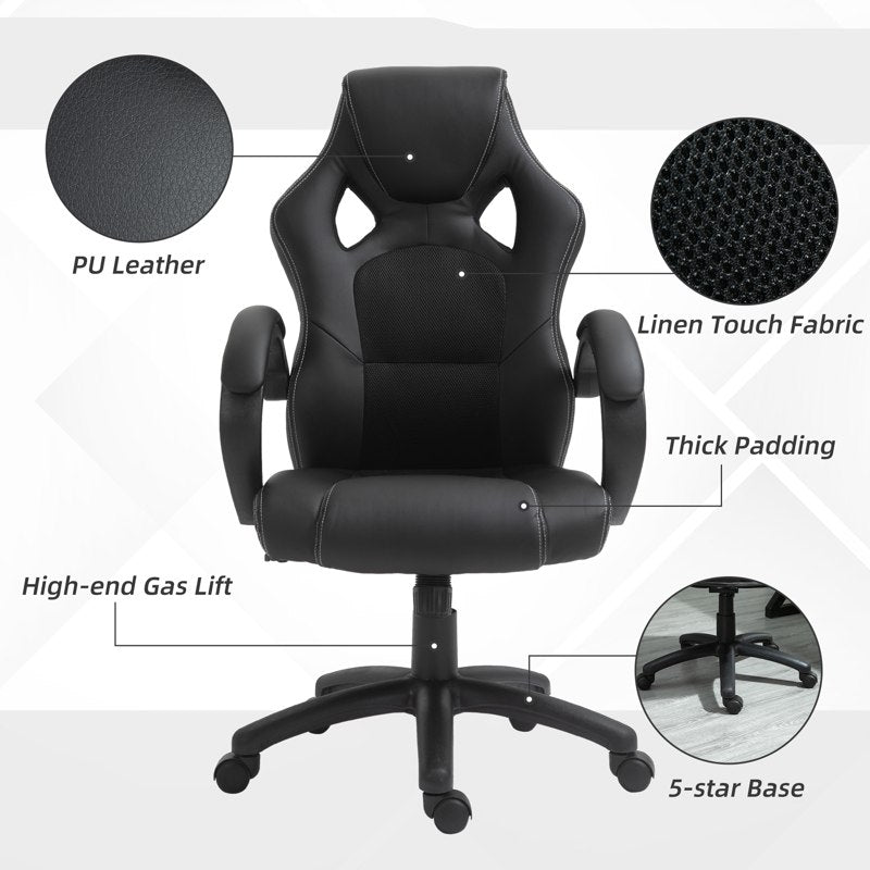 Vinsetto High-Back Office Chair Faux Leather Swivel Computer Desk Chair for Home Office with Wheels Armrests Black