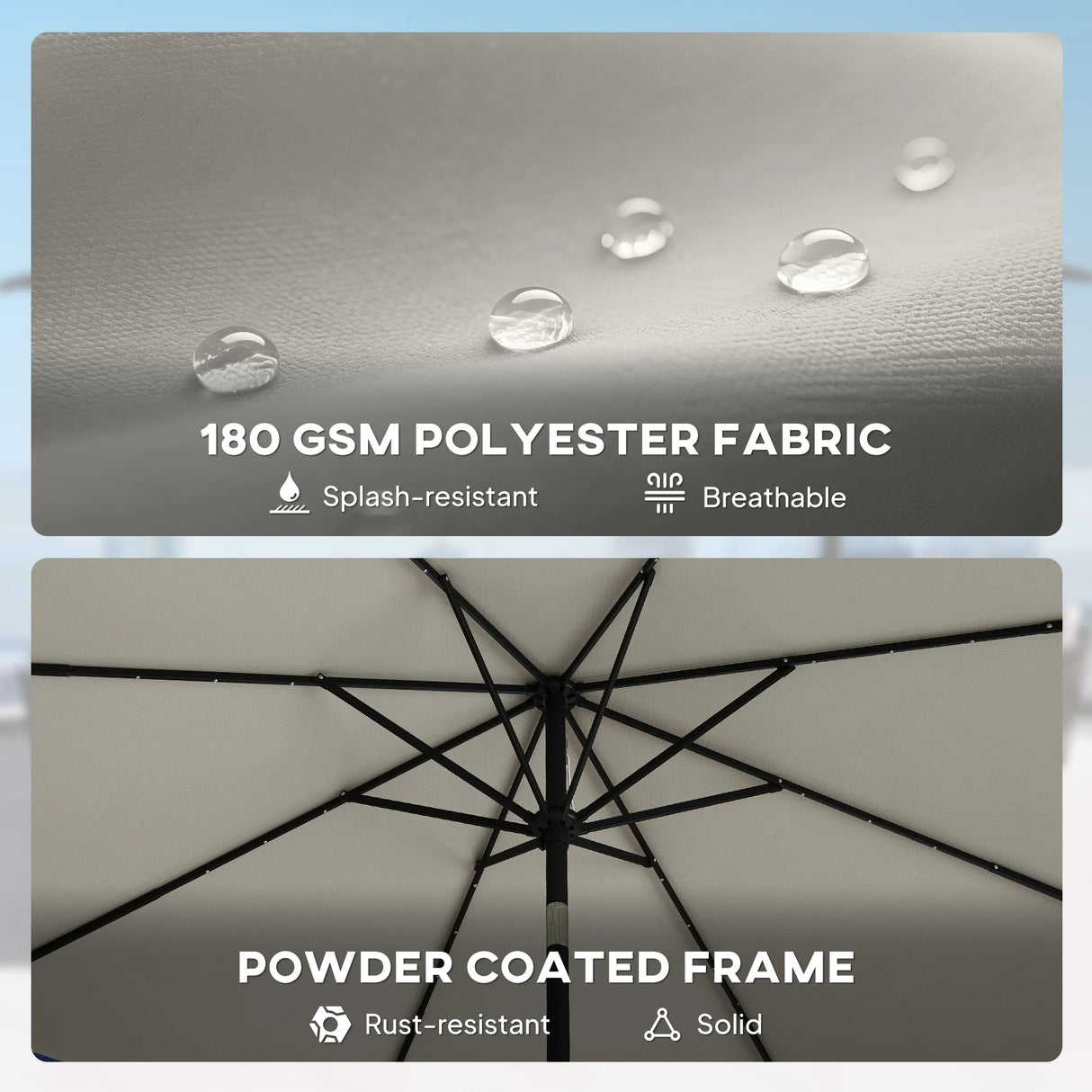 Outsunny 2.6 m Garden Parasol Umbrella with LED Solar Light, Parasol Cover, Outdoor Market Patio Umbrella, Light Grey