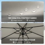 Outsunny 2.6 m Garden Parasol Umbrella with LED Solar Light, Parasol Cover, Outdoor Market Patio Umbrella, Light Grey