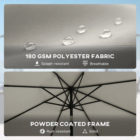 Outsunny 2.6 m Garden Parasol Umbrella with LED Solar Light, Parasol Cover, Outdoor Market Patio Umbrella, Light Grey