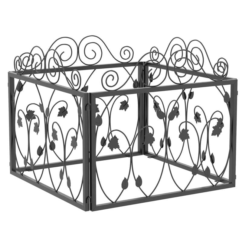 Outsunny Set of Four 57cm Leaf Scroll Metal Fence Panels - Black