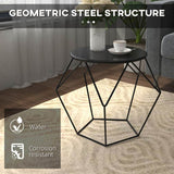 HOMCOM Round Side Table, Minimalist End Table with Steel Frame, Small Coffee Table for Living Room, Bedroom, Black