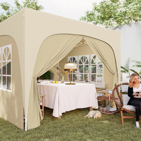 Outsunny 3 x 3m Pop-Up Gazebo Shelter, with Accessories - Sand