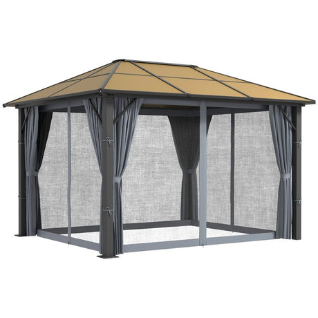 Outsunny 3 x 3.6m Garden Aluminium Gazebo Hardtop Roof Canopy Marquee Party Tent Patio with Mesh Curtains & Side Walls - Grey