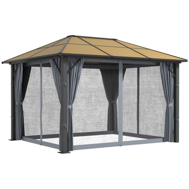 Outsunny 3 x 3.6m Garden Aluminium Gazebo Hardtop Roof Canopy Marquee Party Tent Patio with Mesh Curtains & Side Walls - Grey