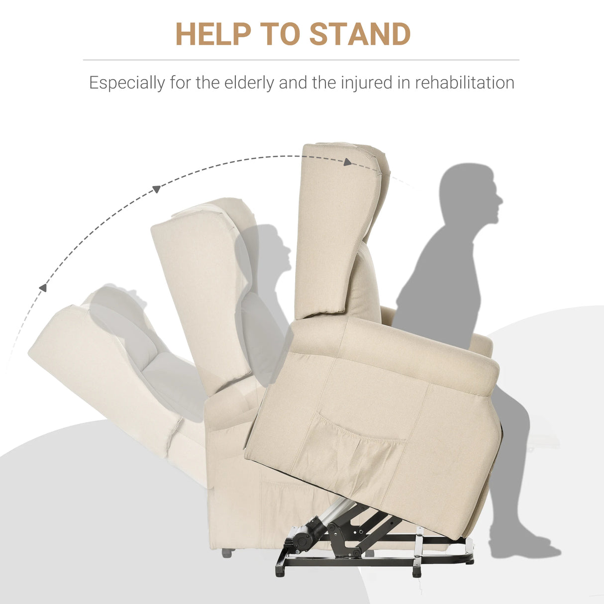 HOMCOM Power Lift Recliner Armchair, Electric Lift Chair for Elderly, Fabric Riser and Reclining Chair with Wingback, Remote Control, Side Pockets, Footrest, for Living Room, Beige