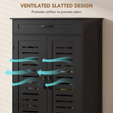 HOMCOM Shoe Cabinet with Louvered Doors, Modern Shoe Storage Cabinet with Drawer and Adjustable Shelves, Black
