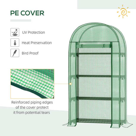 Outsunny 80 x 49 x 160cm Mini Greenhouse for Outdoor, Portable Gardening Plant Green House with Storage Shelf, Roll-Up Zippered Door, Metal Frame and PE Cover, Green