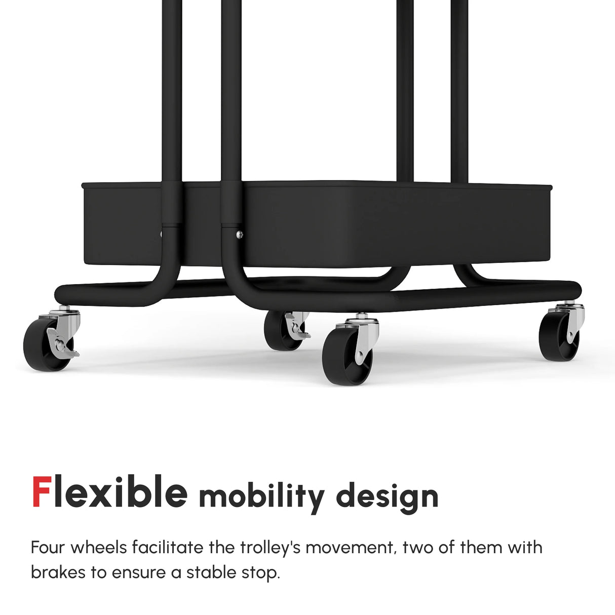 HOMCOM Three-Tier Home Trolley, with Handle and Wheels - Black