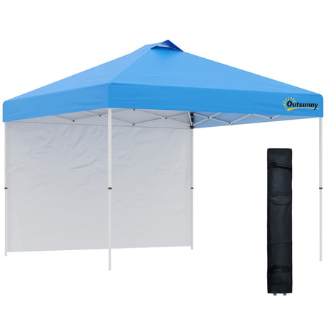 Outsunny 3x3(M) Pop Up Gazebo with 1 Side and Roller Bag, Height Adjustable Party Tent Event Shelter for Garden, Patio, Blue