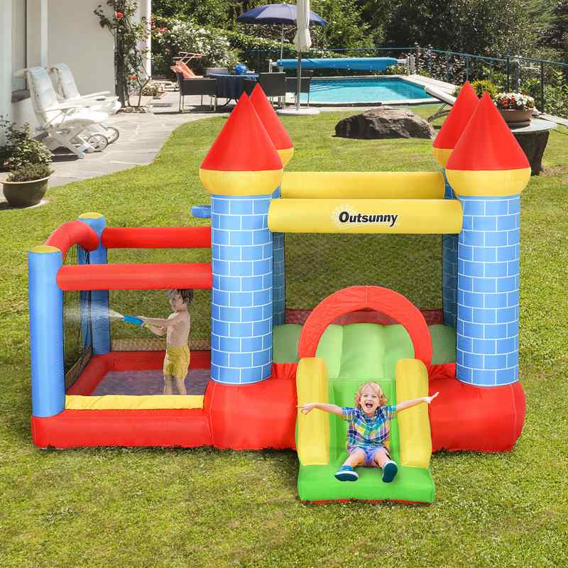 Outsunny Kids Bounce Castle Inflatable Trampoline Slide Pool Basket for Kids Age 3-10, 3 x 2.75 x 2.1m