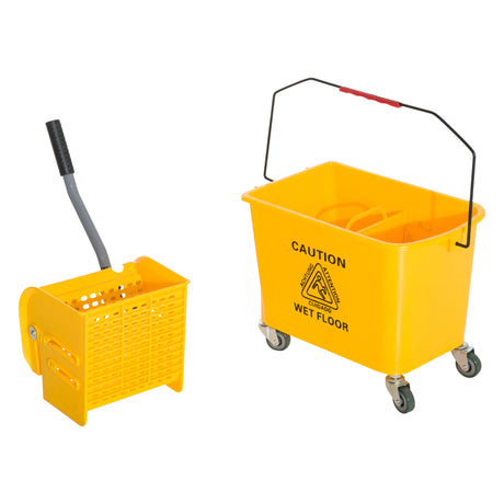 HOMCOM 20L Mop Bucket on Wheels, with Water Separation Panel - Yellow