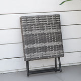 Outsunny Square PE Wicker Rattan Folding Table,Weather Resistant Wicker Weave Side Table with Steel Frame, Grey