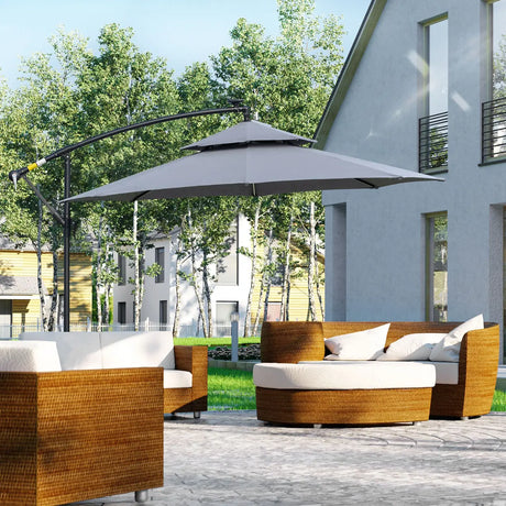 Outsunny 3m LED Light Overhanging Parasol - Grey