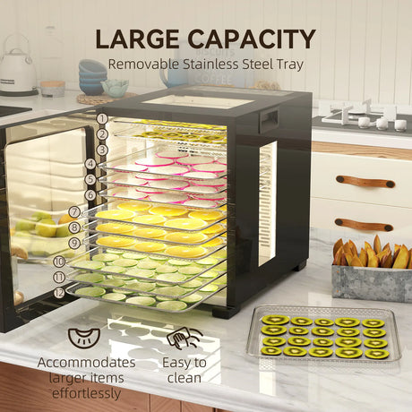 HOMCOM 12-Tray 40-70 Food Dehydrator - Black