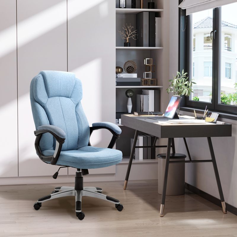 Vinsetto Office Chair, Linen Fabric Desk Chair, Height Adjustable Computer Chair with Padded Armrests, Swivel Wheels and Tilt Function, Blue