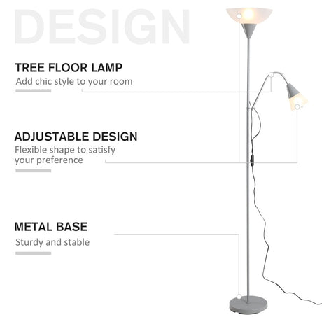 HOMCOM Modern Floor Lamp, Uplighter 2-Light Reading Lamp with Adjustable Heads, Tall Standing Lamp for Living Room, Bedroom, Office