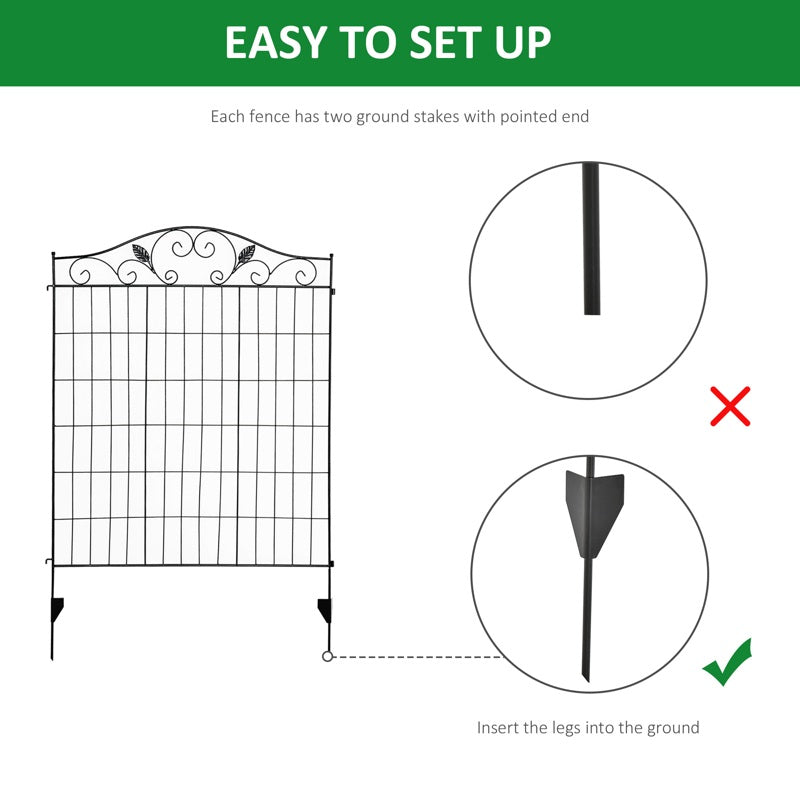 Outsunny Garden Decorative Fence 4 Panels 44in x 12ft Metal Wire Landscape Border Edging