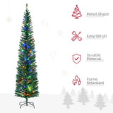 HOMCOM 7.5' Artificial Prelit Christmas Trees Holiday Dcor with Colourful LED Lights, Pencil Shape, Steel Base