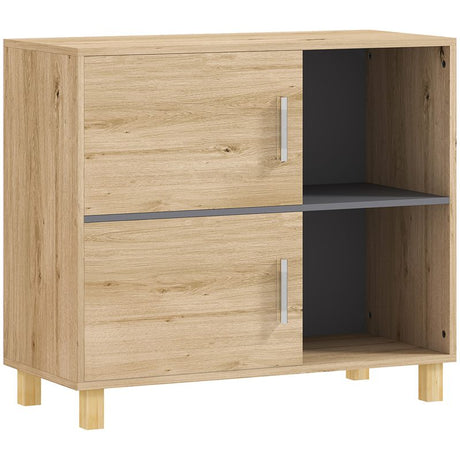 HOMCOM Bathroom Cabinet, Freestanding Bathroom Cabinet with Open Compartments and Double Doors