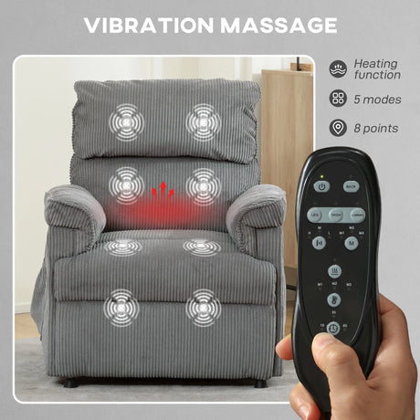 HOMCOM Corduroy Electric Massage Recliner - Grey