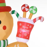 HOMCOM 7.5ft Christmas Inflatable Gingerbread Man with Candy Cane and LED Lights, Blow-Up Outdoor LED Garden Display for Lawn, Party