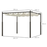 Outsunny 3 x 3(m) Metal Pergola with Retractable Roof and Magnetic Fixture, Outdoor Gazebo Garden Pergola Kit Sun Shade Canopy, UPF30+, 80mm Metal Column, Cream White