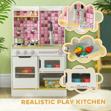 AIYAPLAY Kids Play Kitchen, Pretend Play Kitchen with Realistic Oven, Stove, Sink, Kitchen, Accessories, White