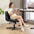HOMCOM Armless Office Chair No Wheels, Linen Fabric Criss Cross Legged Desk Chair with Wide Seat, Thick Padding, Tilt Function, Height Adjustable Swivel Computer Seat for Home, Black