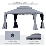 Outsunny 3 x 4m Aluminium Garden Gazebo, Marquee Canopy Shelter Pavilion Party Tent with Nets and Curtains for Garden and Deck, Dark Grey
