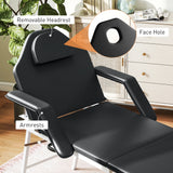 HOMCOM Portable Massage Table, 3 Section Adjustable Beauty Bed, Foldable Massage Bed with Face Hole, Recliner Chair with Removable Headrest and Armrests for Spa, Lash, Tattoo, Black