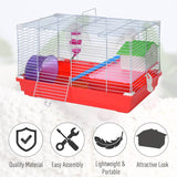 PawHut Hamster Cage, Small Gerbil Cage 2 Tiers Portable w/ Handle, Exercise Wheel, Water Bottle, Dishes