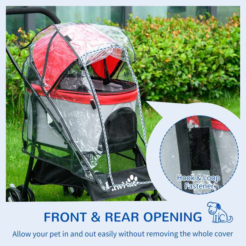 PawHut Rain Cover for Dog Pram Stroller, with Front and Rear Entry