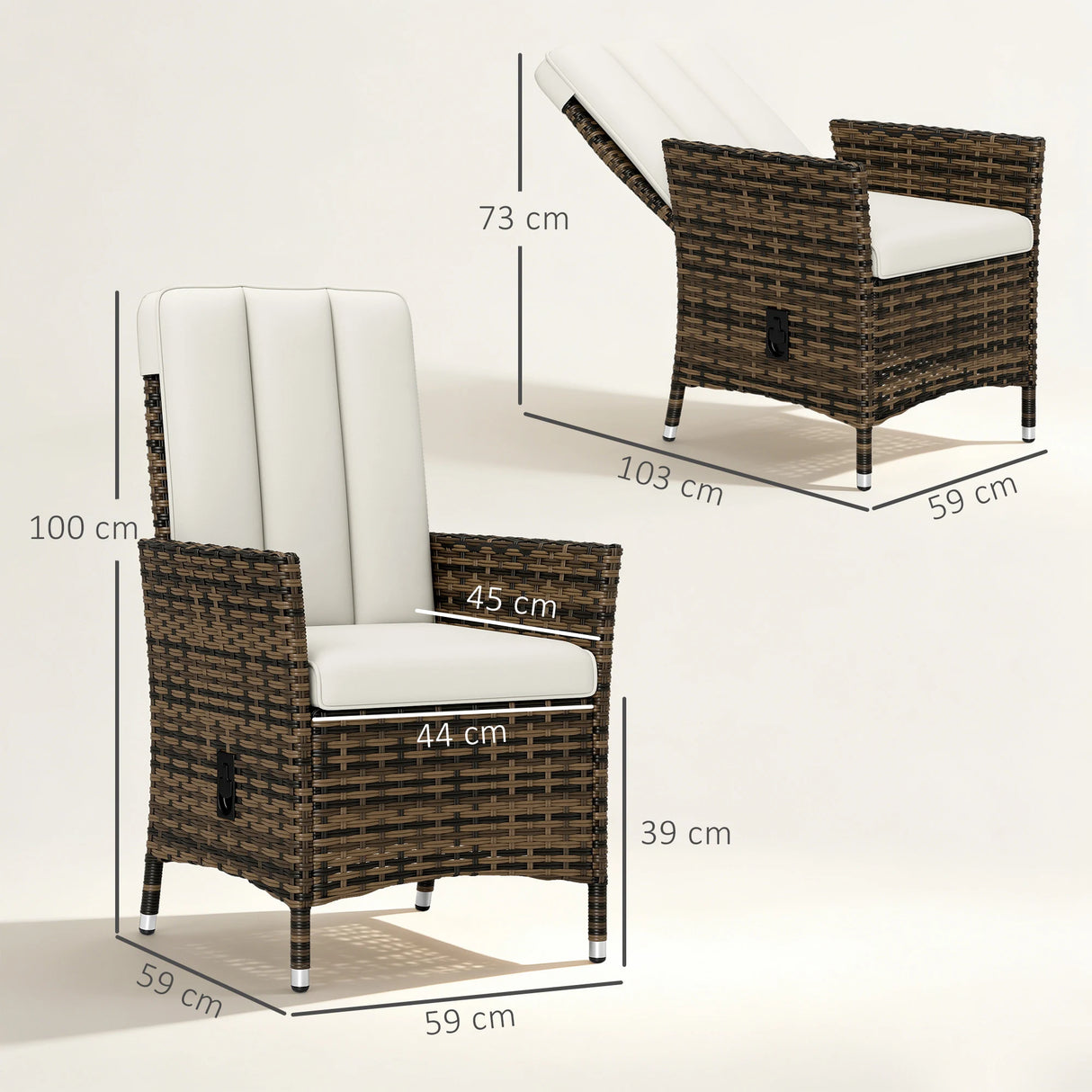 Outsunny 105-150 Reclining Rattan Chair - Cream