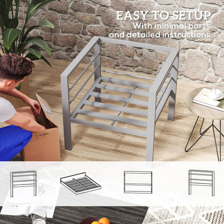 Outsunny Garden Sofa, All-Weather Garden Single Sofa with Removable Cushions, Metal Frame Outdoor Furniture for Balcony, Charcoal Grey