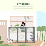 PawHut 71" Outdoor Wooden Cat House with Three Platforms, Large Door, Water-Resistant Roof, for Multiple Cats, Grey