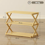 HOMCOM Three-Tier Folding Bamboo Shoe Rack - Natural Finish