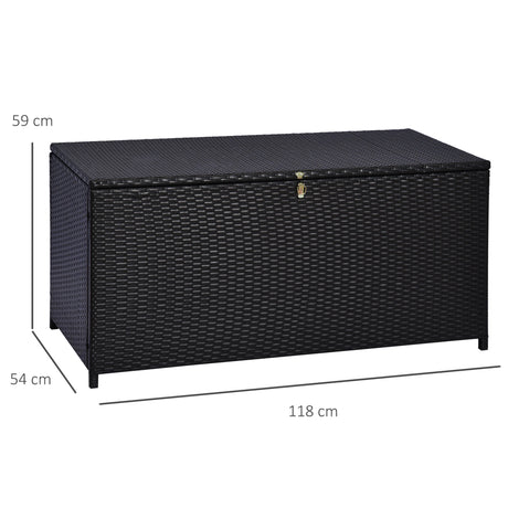 Outsunny 284 L Rattan Garden Storage Box, Outdoor Garden Storage Box with Gas Lift and Lockable Lid, Outdoor Wicker Rattan Chest Container for Garden Tools, 118 x 54 x 59 cm, Dark Brown