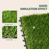 Outsunny 10-Piece Artificial Grass Set, Weatherproof Turf Tiles, 25mm Pile Height, Outdoor Carpet for Garden, Balcony & Patio, 30 x 30cm, Dark Green