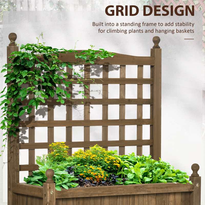 Outsunny Garden Planters with Trellis for Climbing Vines, Wood Raised Beds for Garden, Flower Pot, Indoor Outdoor, Brown