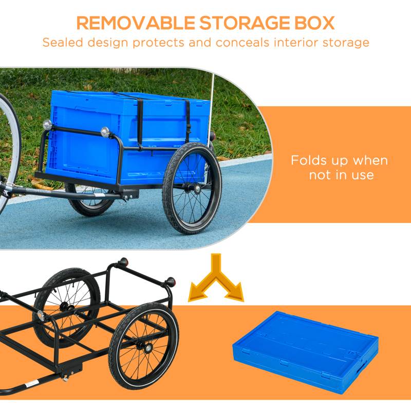 HOMCOM 65L Steel Frame Bike Trailer Storage Box - Blue