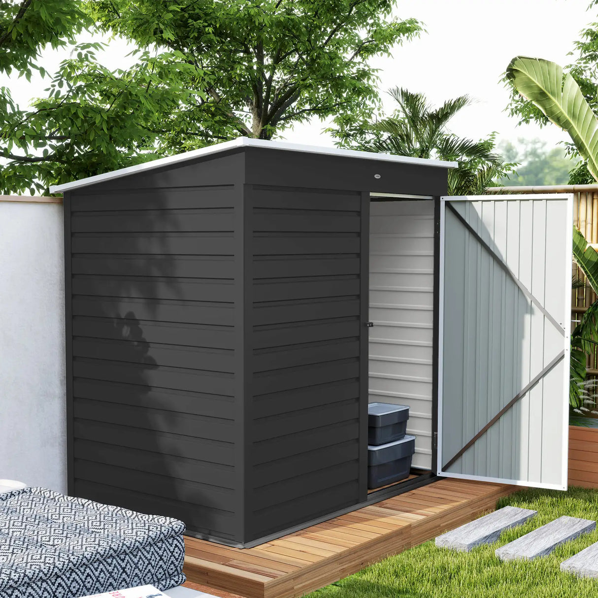 Outsunny 6 x 4ft Metal Garden Storage Shed, Outdoor Tool Storage Shed with Lockable Door and Gloves for Garden, Patio, Dark Grey